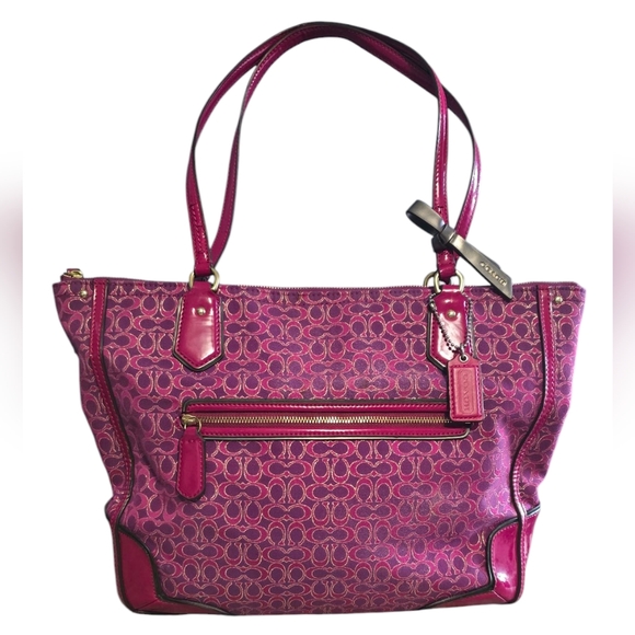 Coach Handbags - Coach Poppy Signature Metallic Outline Pink Purple Tote & Dust Bag